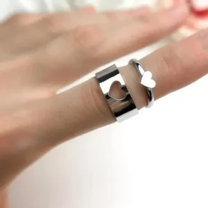 Stylish Silver Heart Couple Silver Matching Ring