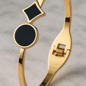 Trendy Rose Gold Black Stone Openable Bracelet for Women & Girls – Free Size Stylish Kada Bracelet