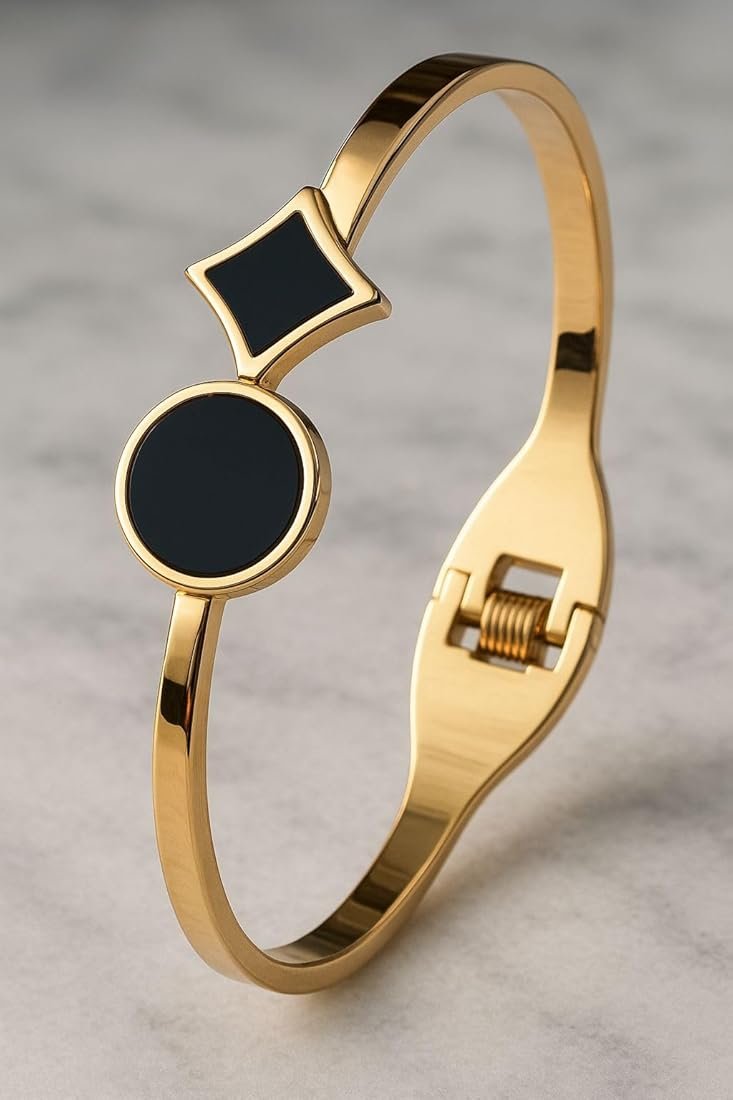 Elegant Black Stone Gold Plated Bracelet - Image 3