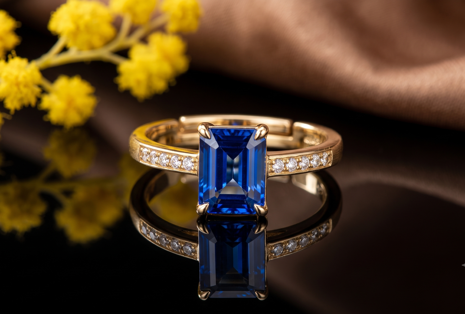 TheEleva Royal Blue Sapphire & Diamond Accent Ring